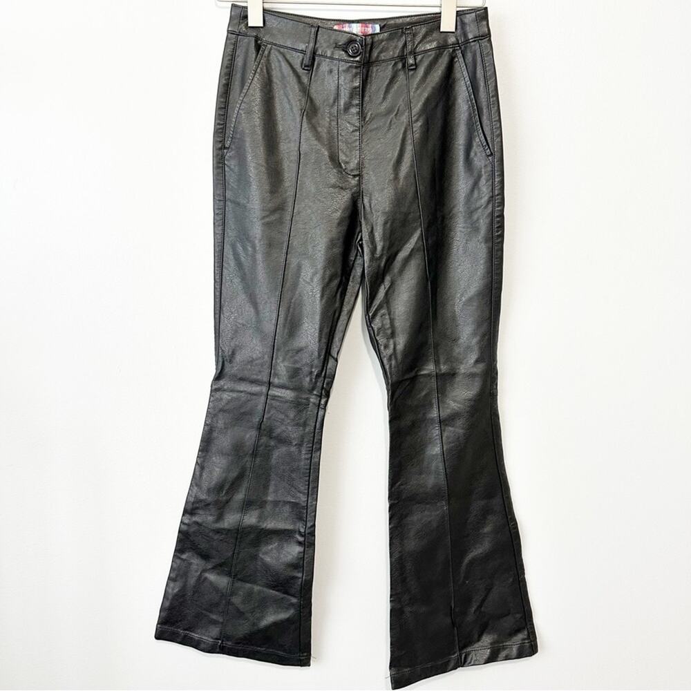 Urban Outfitters faux leather pants black flare bikercore size 2